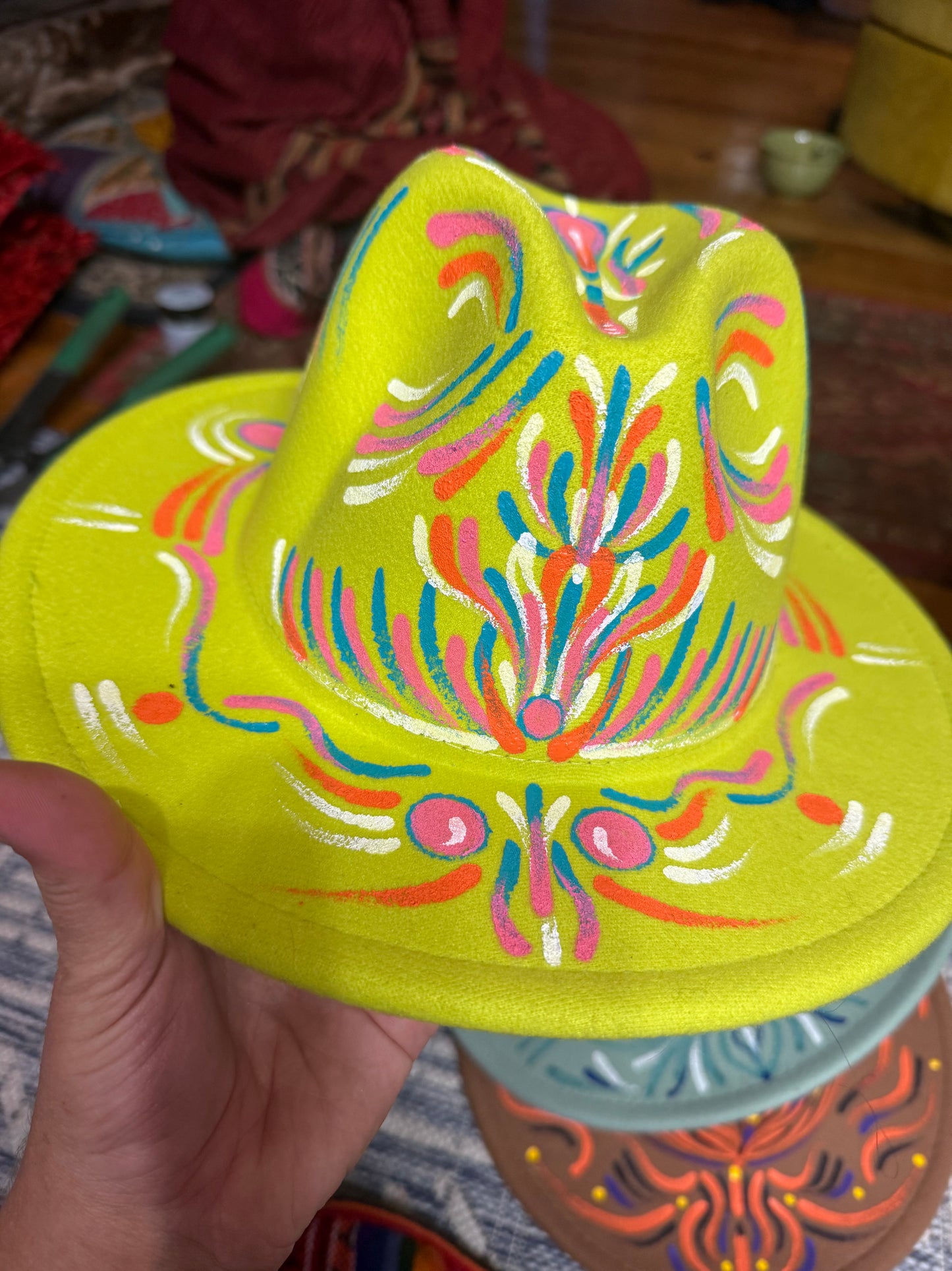 *Hand~painted fedora ~ green - Medium by Spero Art (Apparel)
