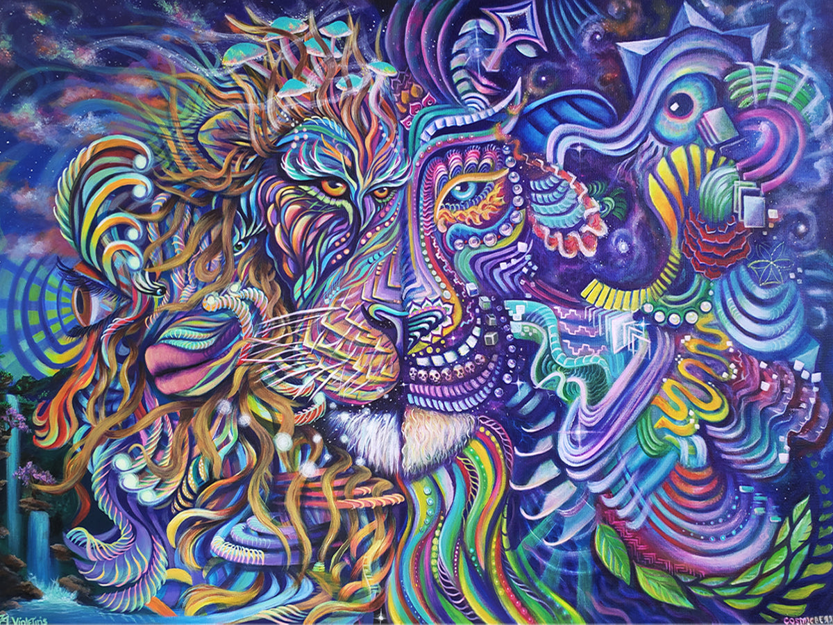 Cosmic Lion Collab - 16 x 20 by VioletIris (Canvas Print)