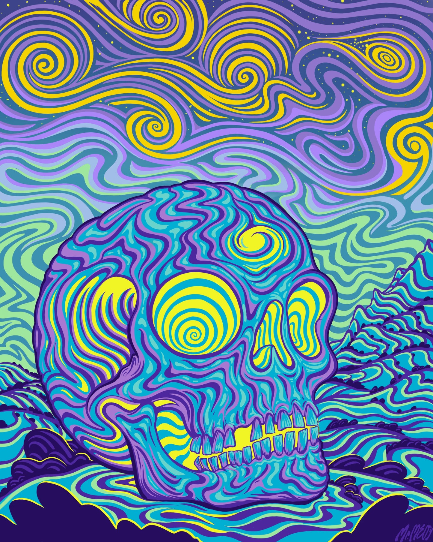 Mountain Glow Skull - 8 x 10 by Mr. Melty (Canvas Print)