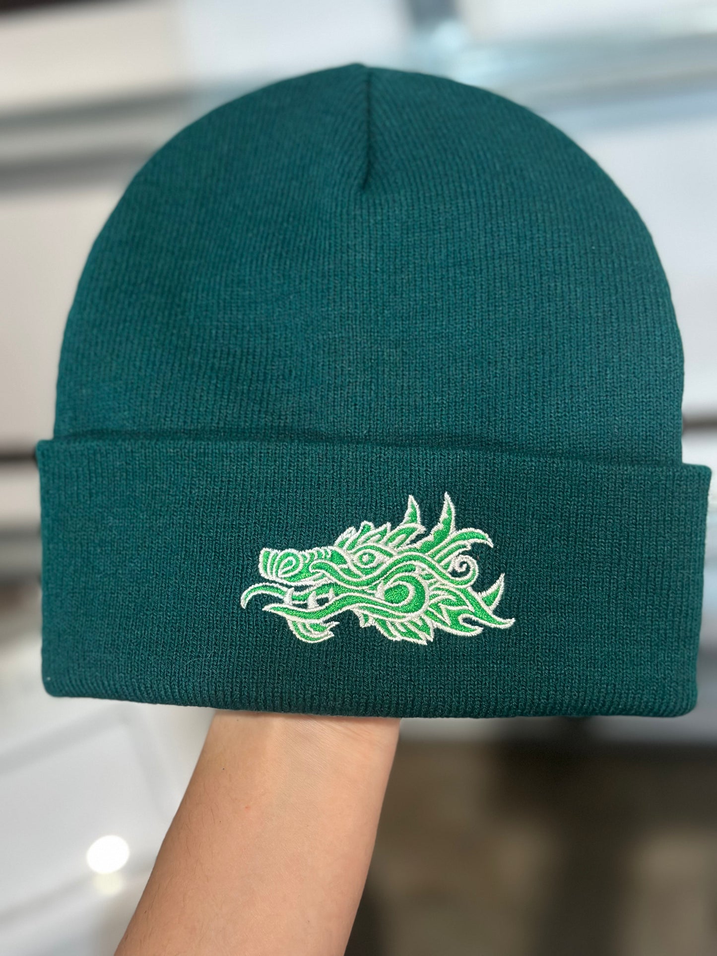 *Dragon Embroidery Beanie (Green) - One Size Fits All by Chaya Av (Apparel)