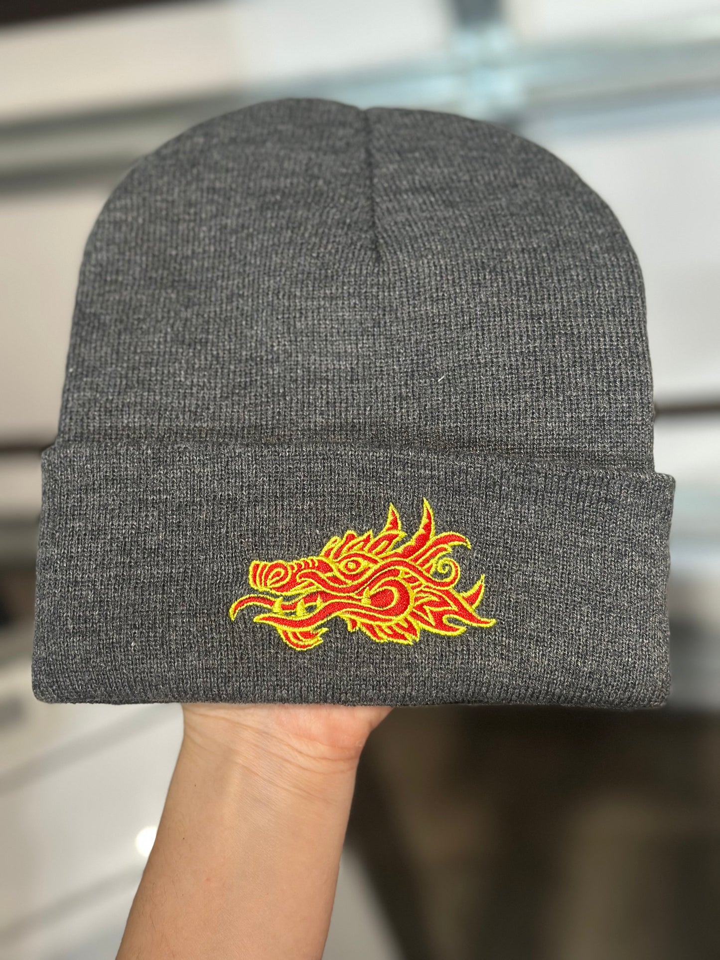 *Dragon Embroidery Beanie (Grey) - One Size Fits All by Chaya Av (Apparel)