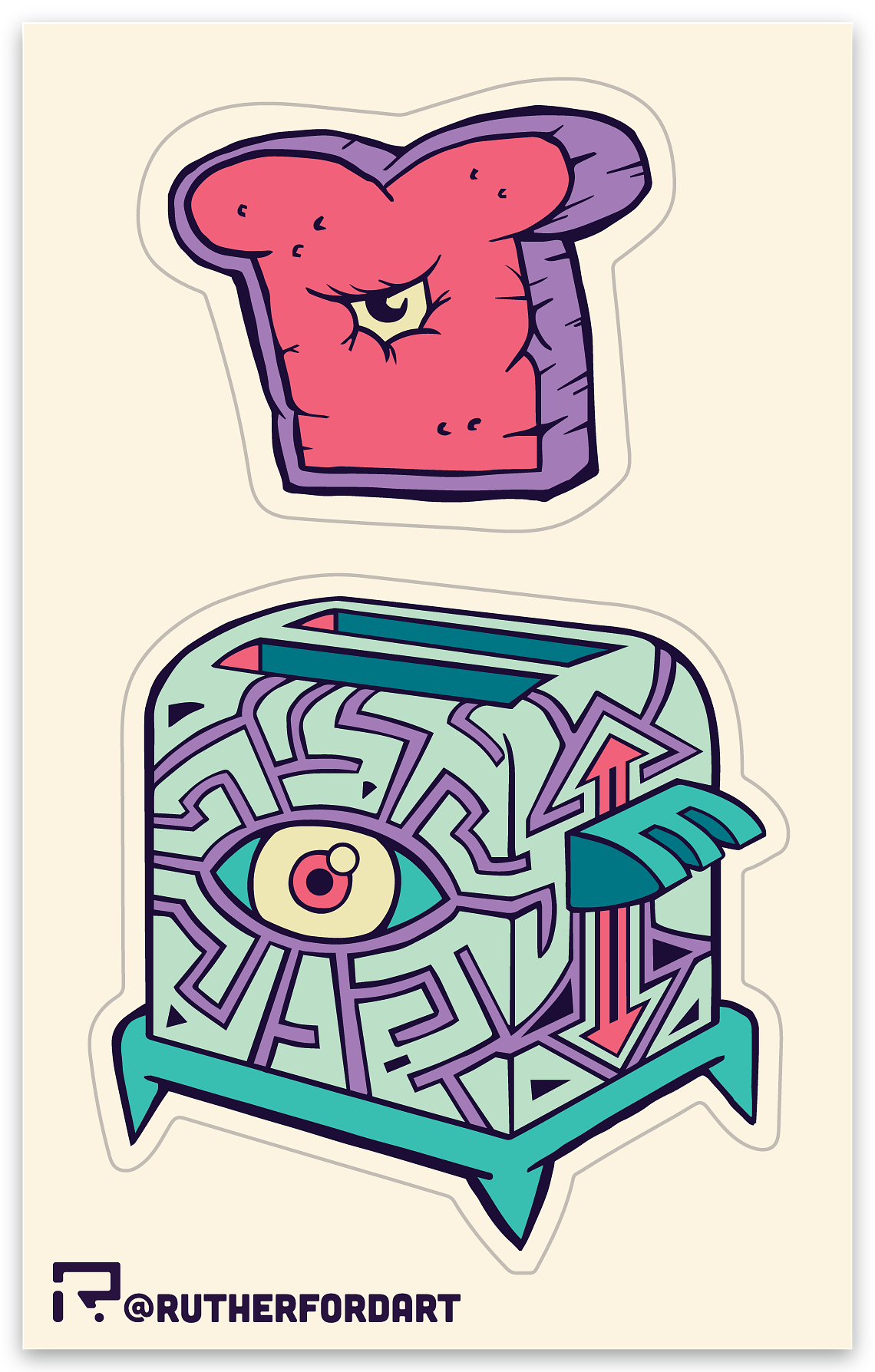 Mini Toaster and Toast - 4 x 2.5 by Rutherford (Stickers)