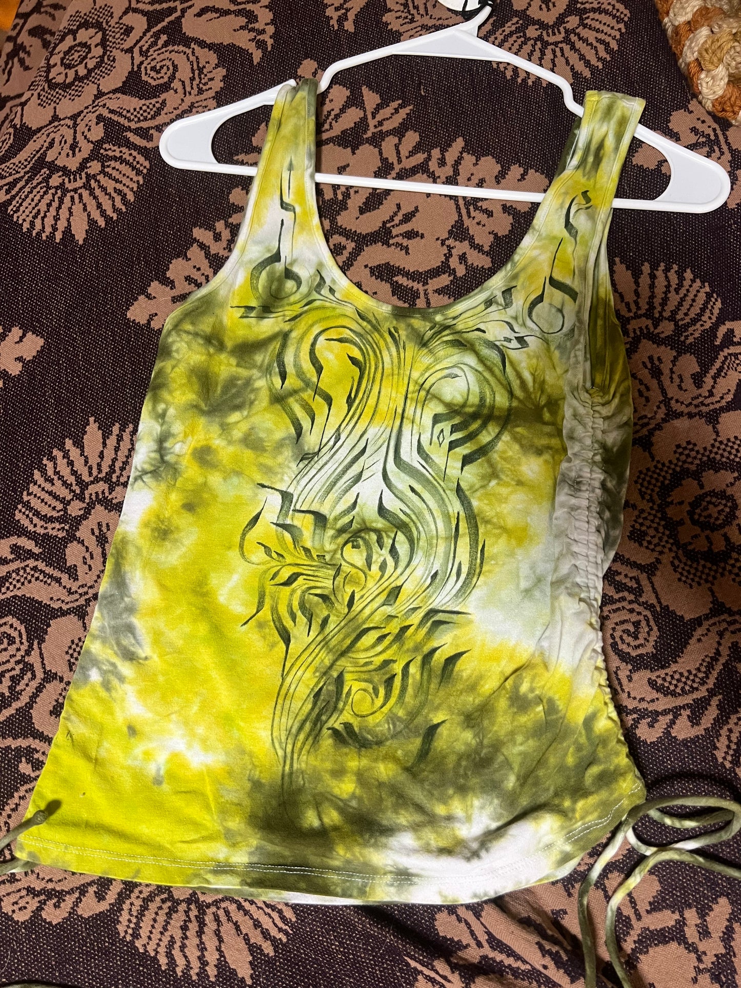 *Green and yellow dyed hand painted tank top - Large by SEIP (Apparel)