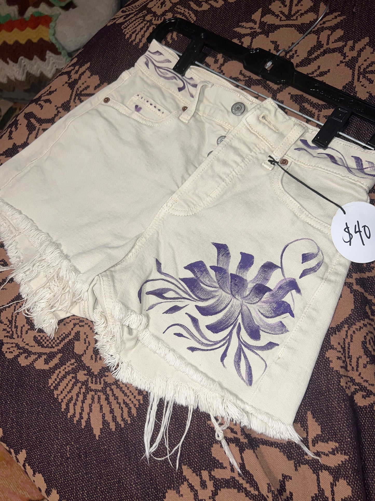 *Purple and white hand painted denim shorts - Small by SEIP (Apparel)
