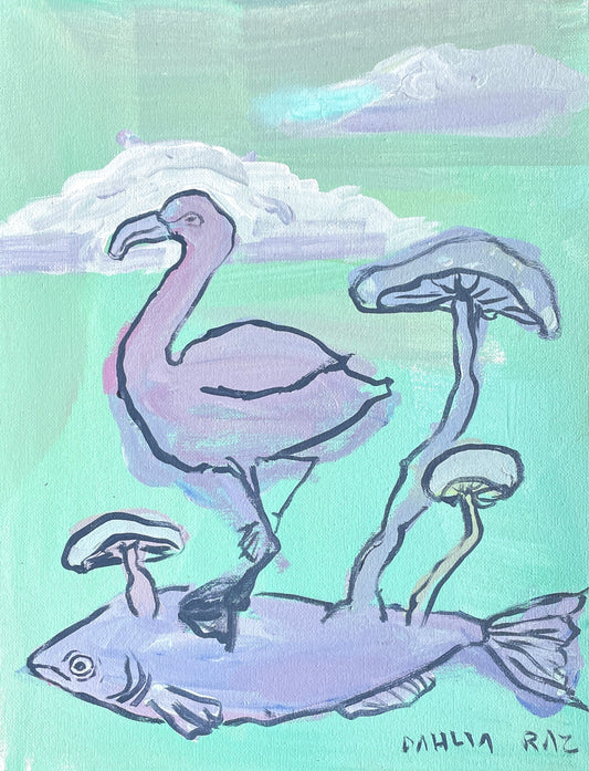 *Flamingo and Fish Friends - 14 x 11 by Dahlia Raz (Canvas Print)