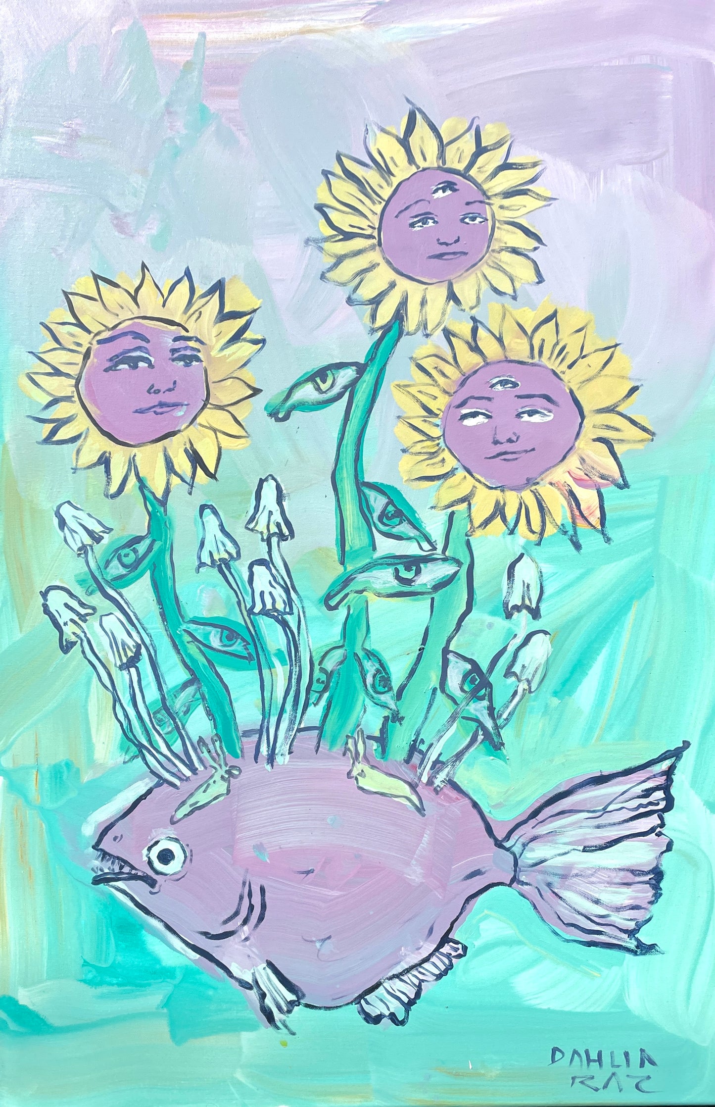 *Fish and Flowers - 36 x 24 by Dahlia Raz (Original)