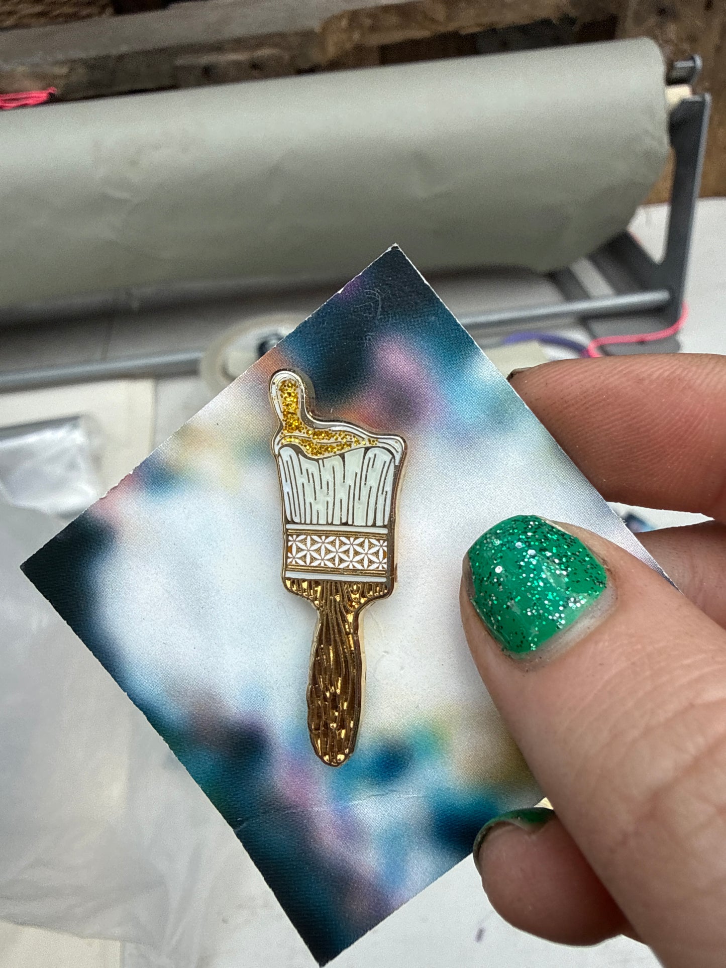 *Gold paintbrush pin - 1 x 1 by Art in Session (Accessory)