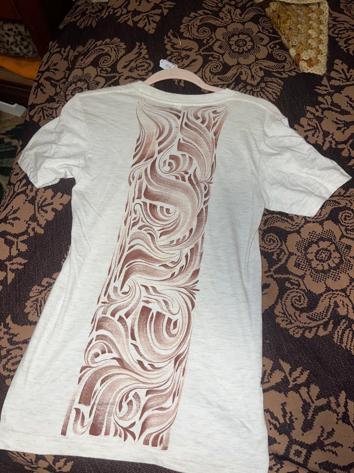 *Cream and brown hand painted t shirt  - XS by SEIP (Apparel)