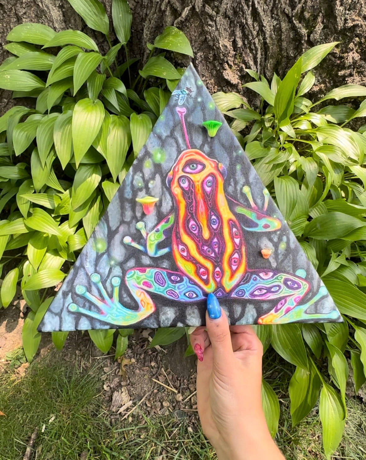 Embellished psychedelic dart frog   - 12 x 12 by Calypso (Canvas Print)