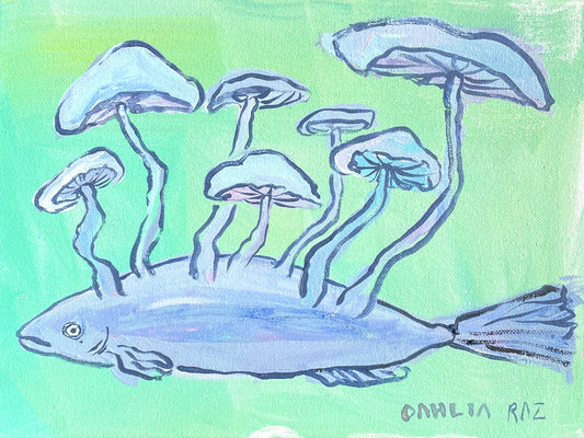 *Blue Mushroom Fish  - 9 x 12 by Dahlia Raz (Original)
