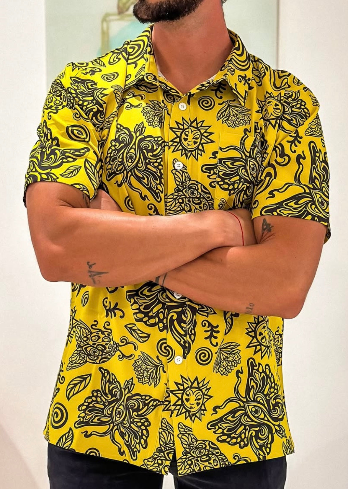 *Yellow Insecta Button Up Shirt - Large by Chaya Av (Apparel)
