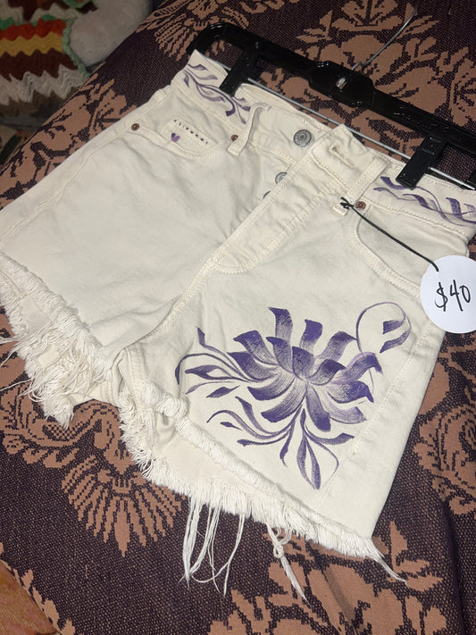 *Purple and white hand painted denim shorts  - Small by SEIP (Apparel)