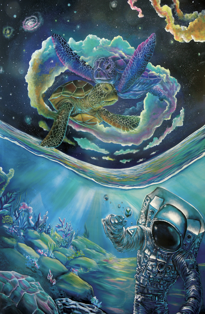 Astro in the Ocean (Anamorphosis Art) - 8 x 12 by Ania Amador (Canvas Print)