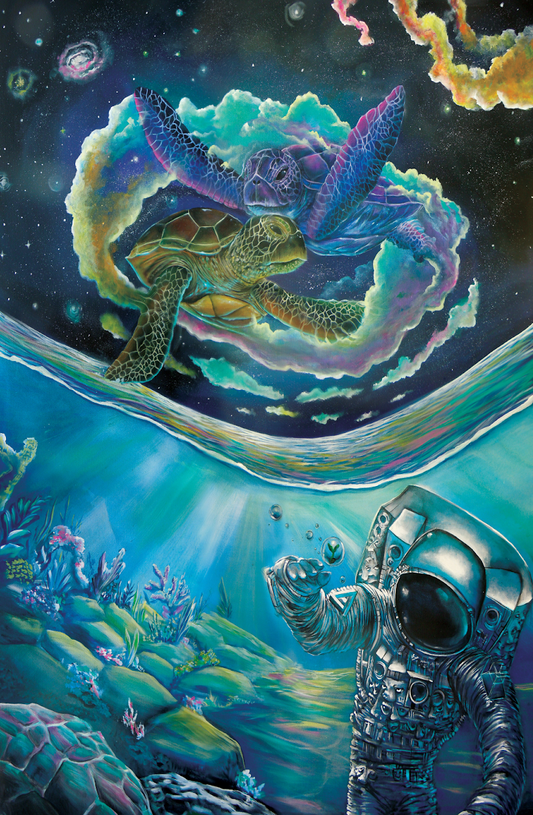 Astro in the Ocean (Anamorphosis Art) - 8 x 12 by Ania Amador (Canvas Print)