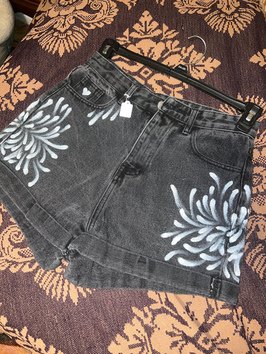 *Black denim hand painted shorts  - Medium by SEIP (Apparel)
