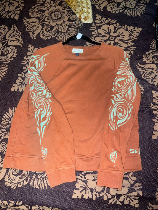 *Burnt orange and green crew neck sweater  - Medium by SEIP (Apparel)